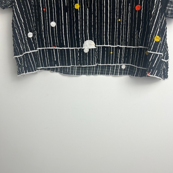 Moonlight Polka Dot Stripe Toggle Button Front Roll Tab Sleeve Blouse Artsy Sz S - Picture 4 of 7
